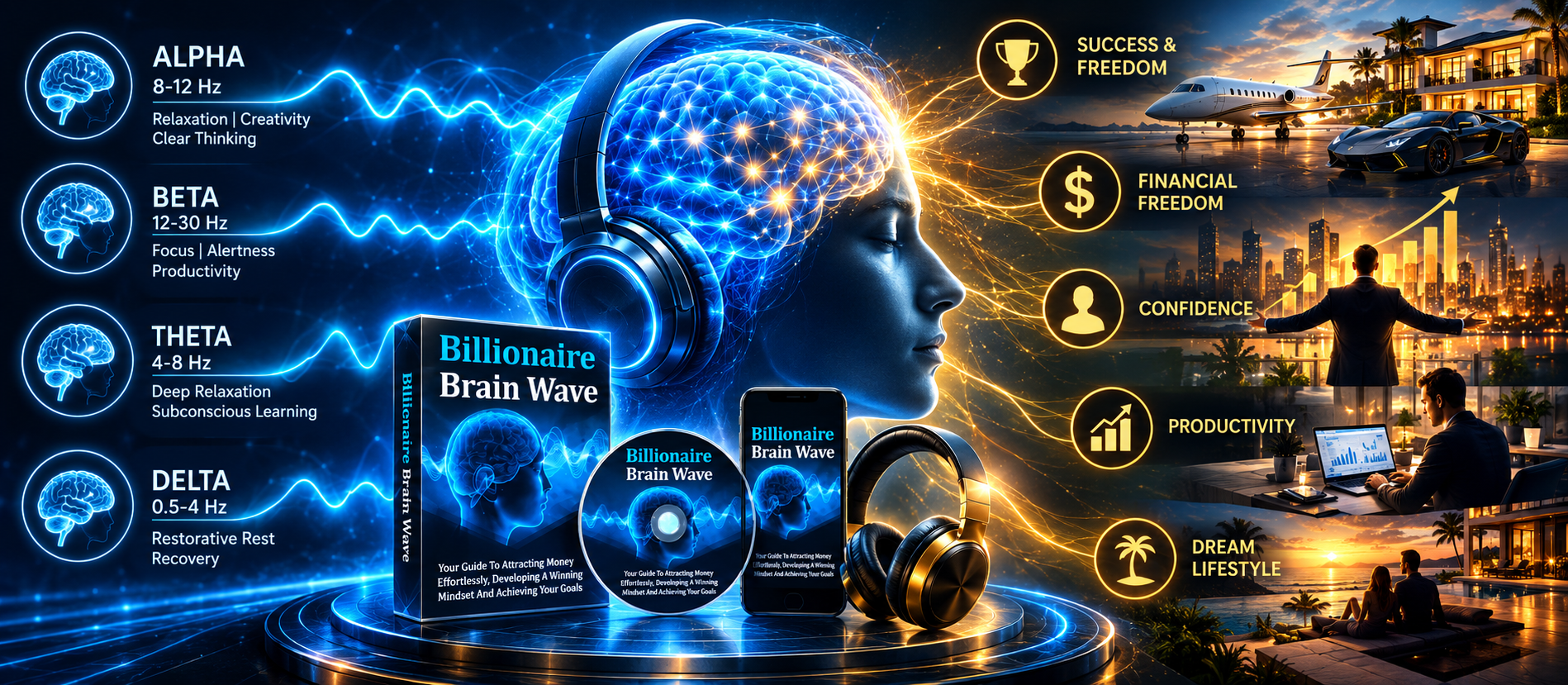 How Billionaire Brain Wave works: binaural beats guiding the brain toward theta waves